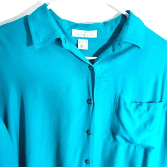 Express Compagnie Internacionale Aqua Blue Blouse Button-down Turquoise S - Picture 1 of 13